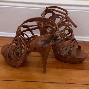 tan/cognac strap sandal heels